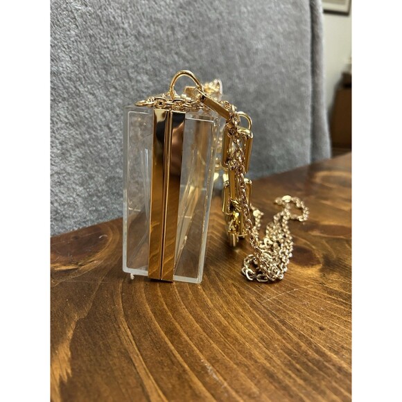 Clear Lucite Box Purse Adjustable Goldstone Straps For Shoulder Or Hand Carry - Picture 3 of 5